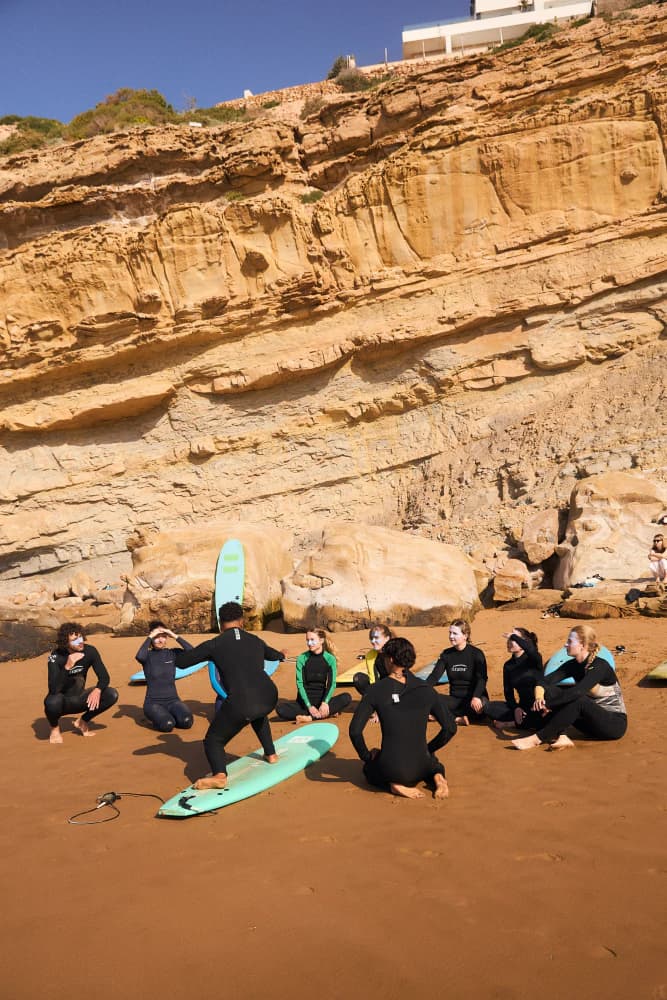 Surf instruction circle from above at Aman Surf & Yoga in Imsouane, Morocco